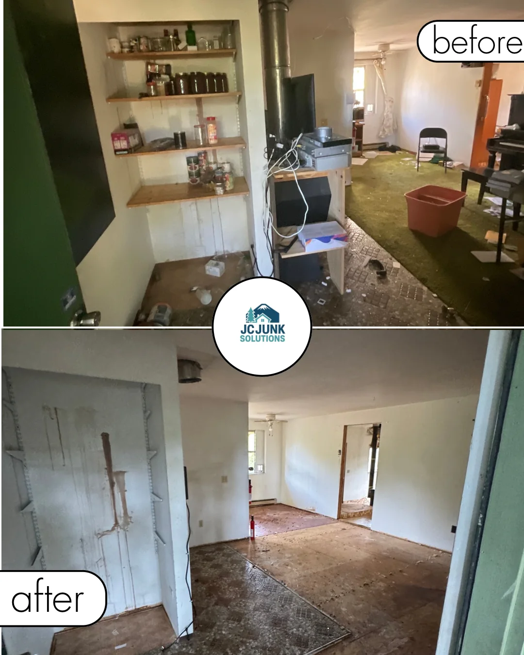 Interior storage and furniture before and after room clearing
