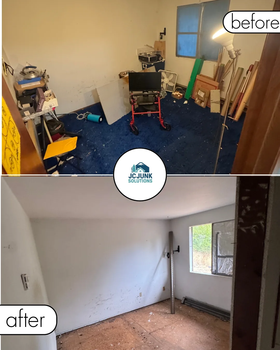 Mixed room contents before and after cleanout