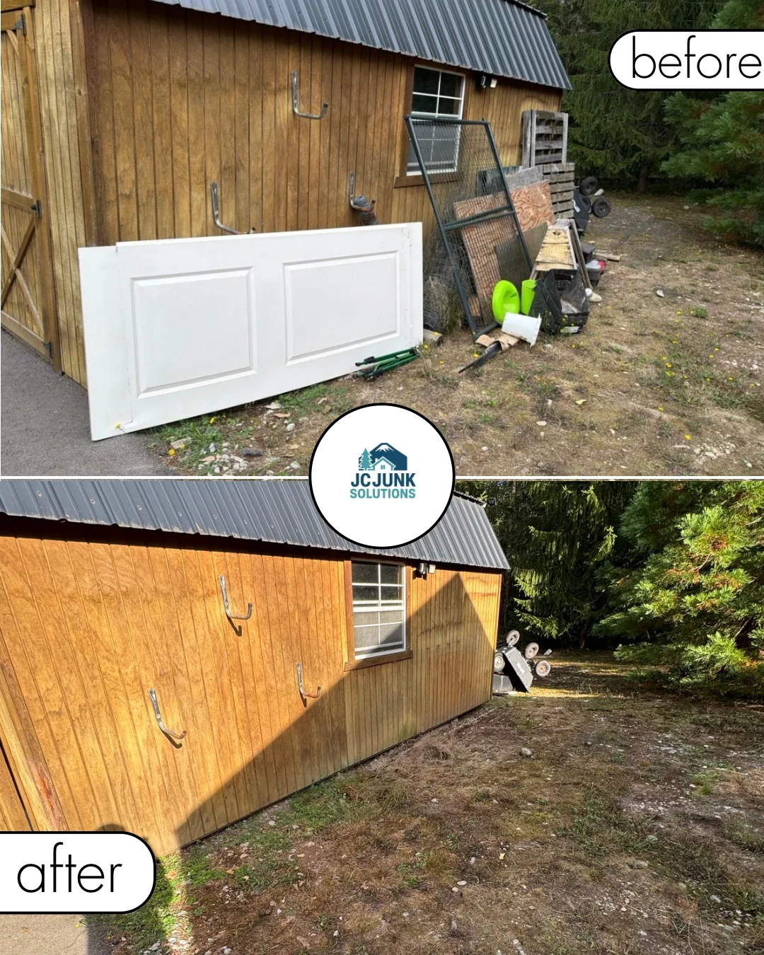 Doors and construction materials before and after jobsite cleanup
