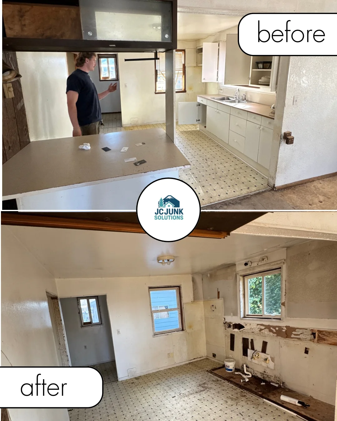 Kitchen before and after cabinet and interior demo