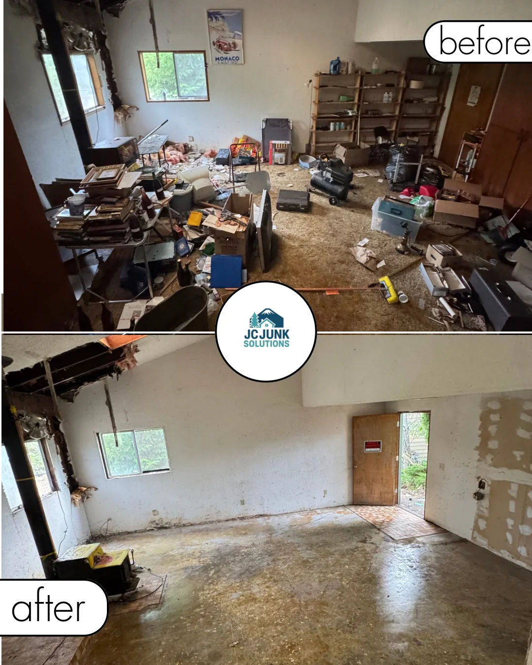 Household contents before and after a whole-room cleanout