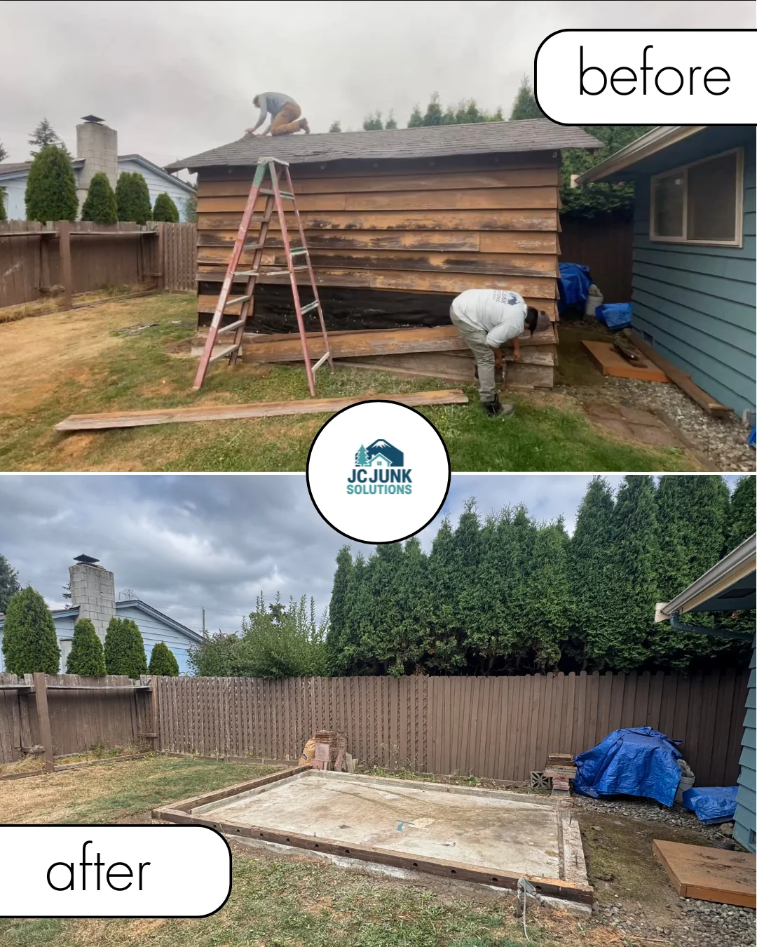Shed project before and after demolition and removal
