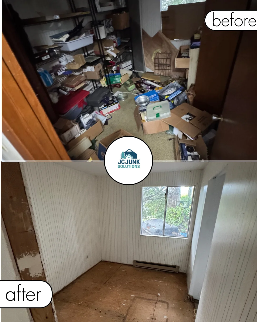 Storage room before and after contents removal