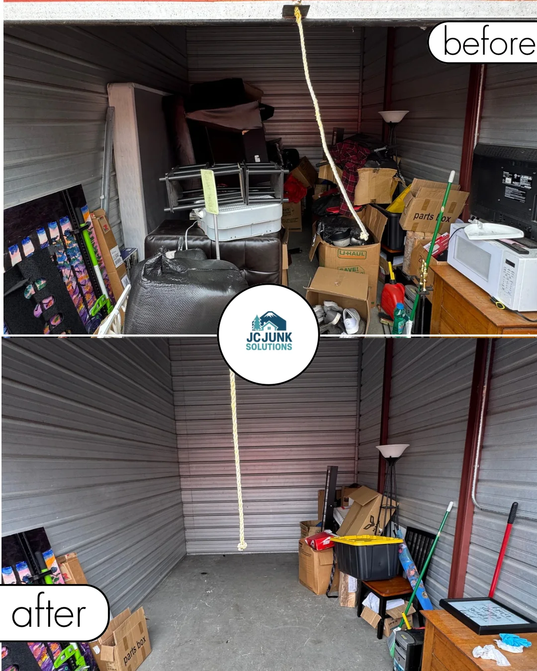 Storage unit before and after removal of unwanted contents